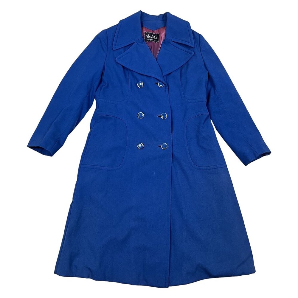 VTG Fox Weis Philadelphia Trench‎ Coat Womens Medium Blue Double Breasted